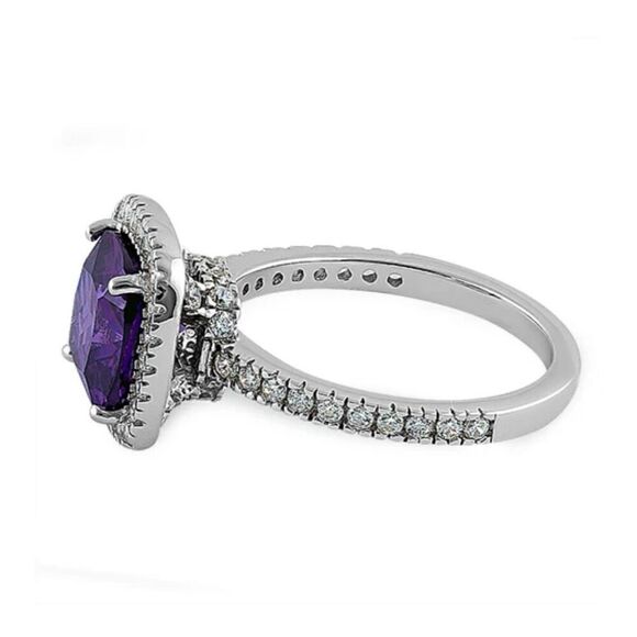 New Sterling Silver Amethyst Cushion Cut CZ Ring - Picture 4 of 4